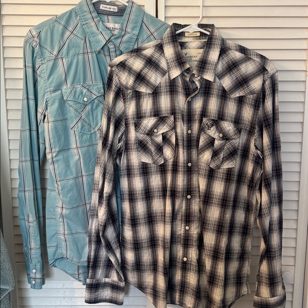 Blue and Black Plaid Button-Up Shirt Bundle